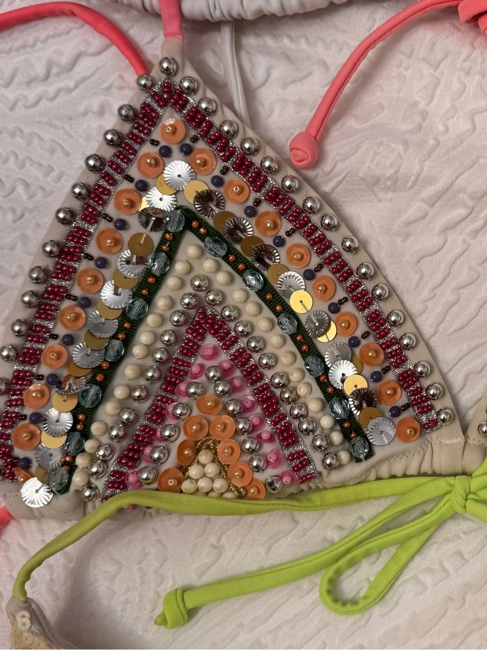 VICTORIAS SECRET Beaded Pearls &  SEQUIN  BIKINI Top Medium